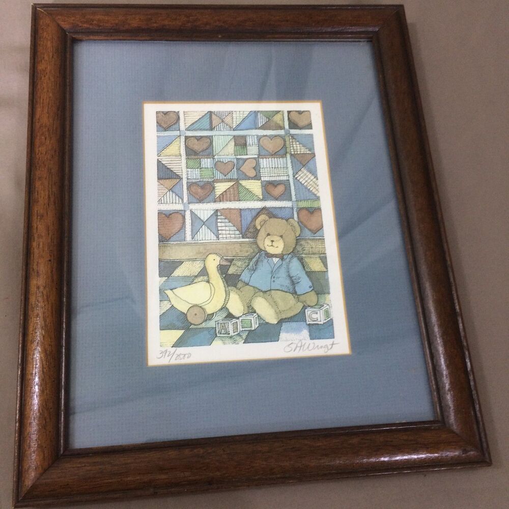 Susan Winget Signed Numbered 392/2500 Print Teddy Bear Quilt Framed Winget Art
